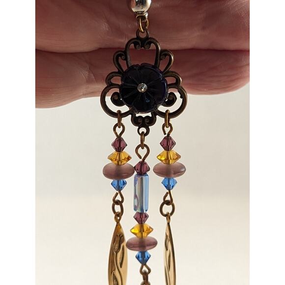 Gold tone Duster Earrings Unusual.Posts Silver Tone Clutch blue amber dusty rose - Picture 5 of 14